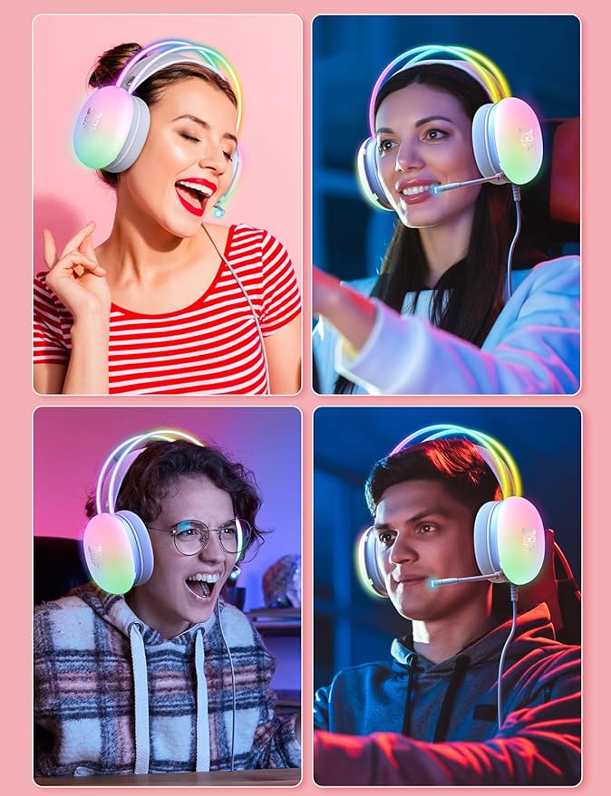Wireless Rainbow Headphones with Mic – RGB Headphones for Gaming