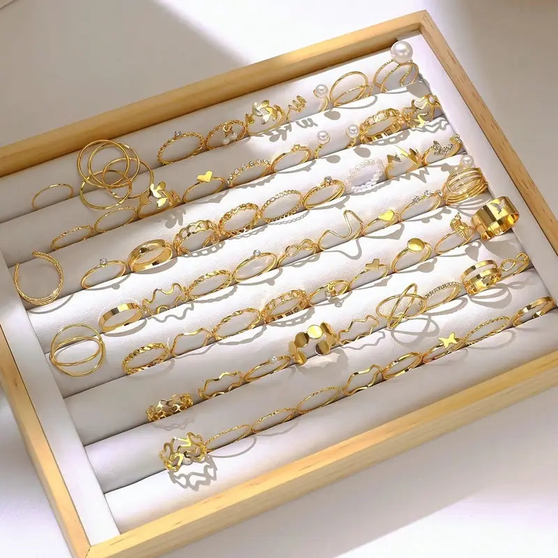 Gold-Tone Ring Set for Women | Vintage Stackable Fashion Rings