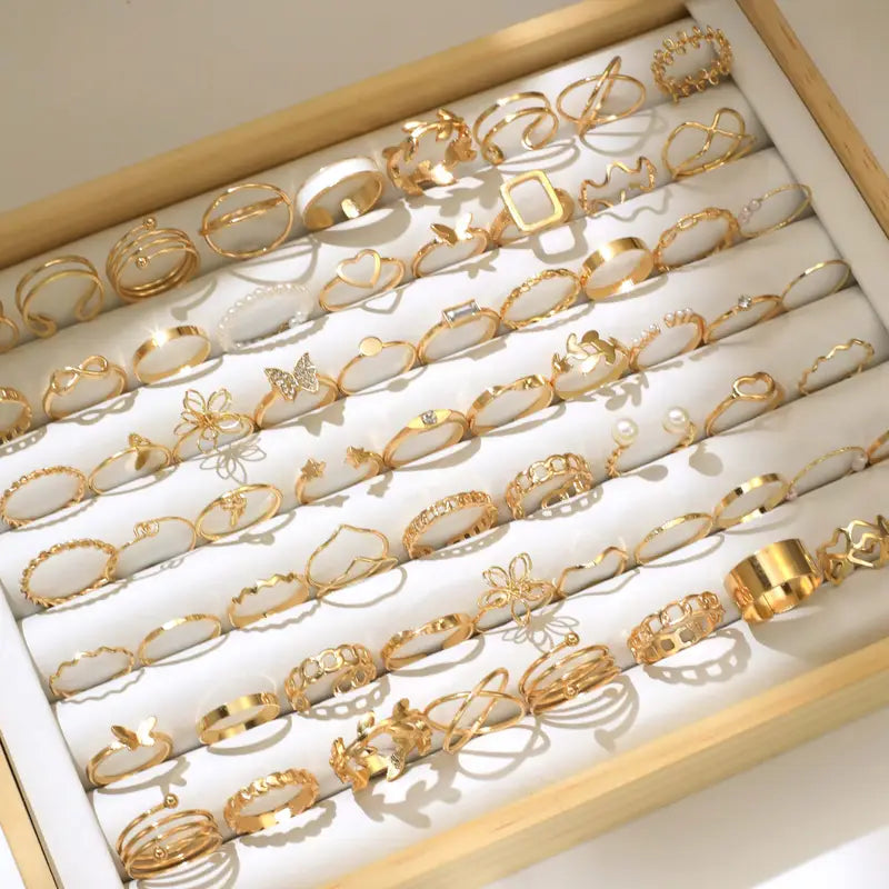 Gold-Tone Ring Set for Women | Vintage Stackable Fashion Rings