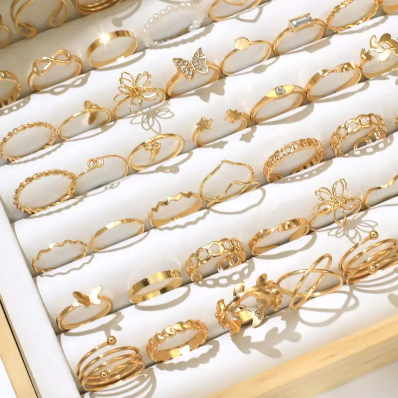 Gold-Tone Ring Set for Women | Vintage Stackable Fashion Rings