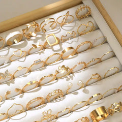 Gold-Tone Ring Set for Women | Vintage Stackable Fashion Rings