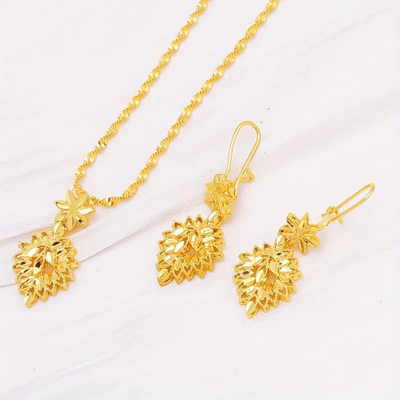 Gold Plated Leaf Jewelry Set for Wedding and Formal Wear