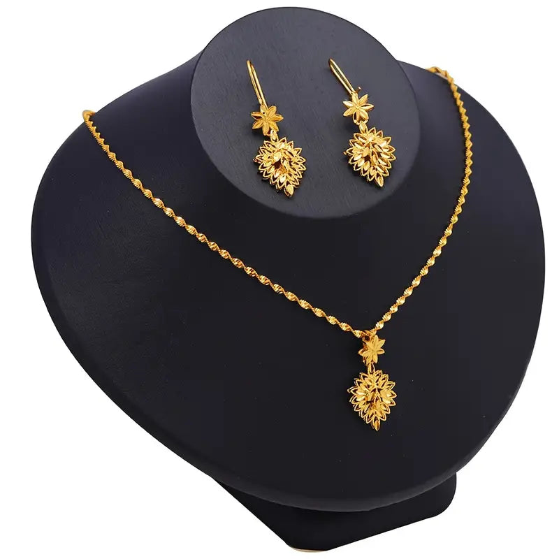 Gold Plated Leaf Jewelry Set for Wedding and Formal Wear
