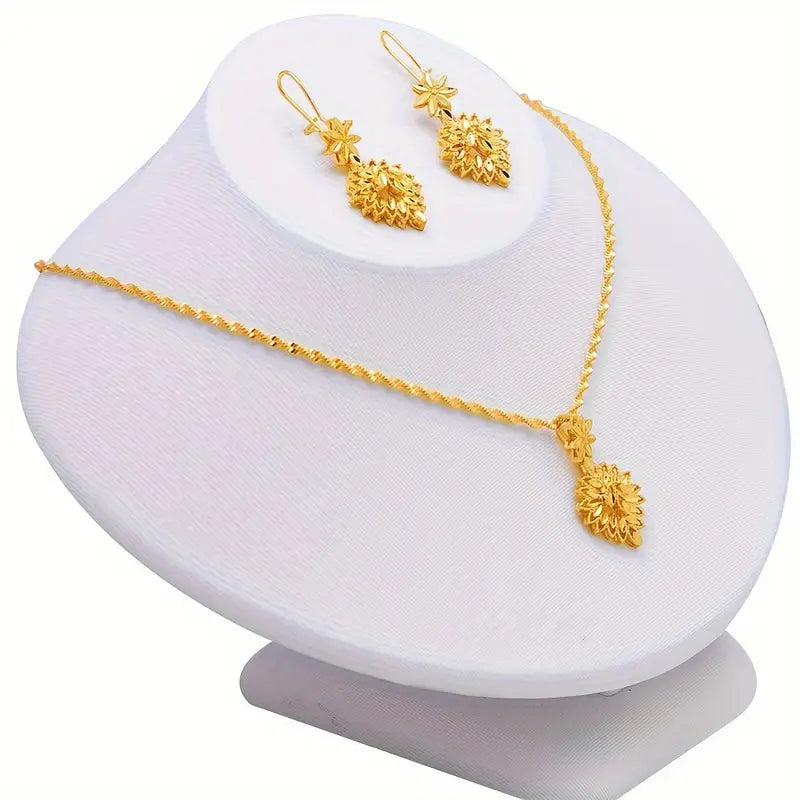 Gold Plated Leaf Jewelry Set for Wedding and Formal Wear